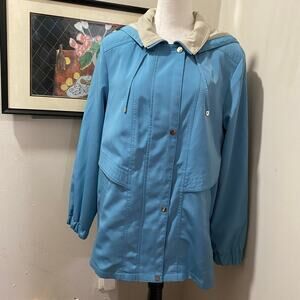 Fleet Street LTD Blue Windbreaker Size Large Removable Hood Zip and Snap Closure